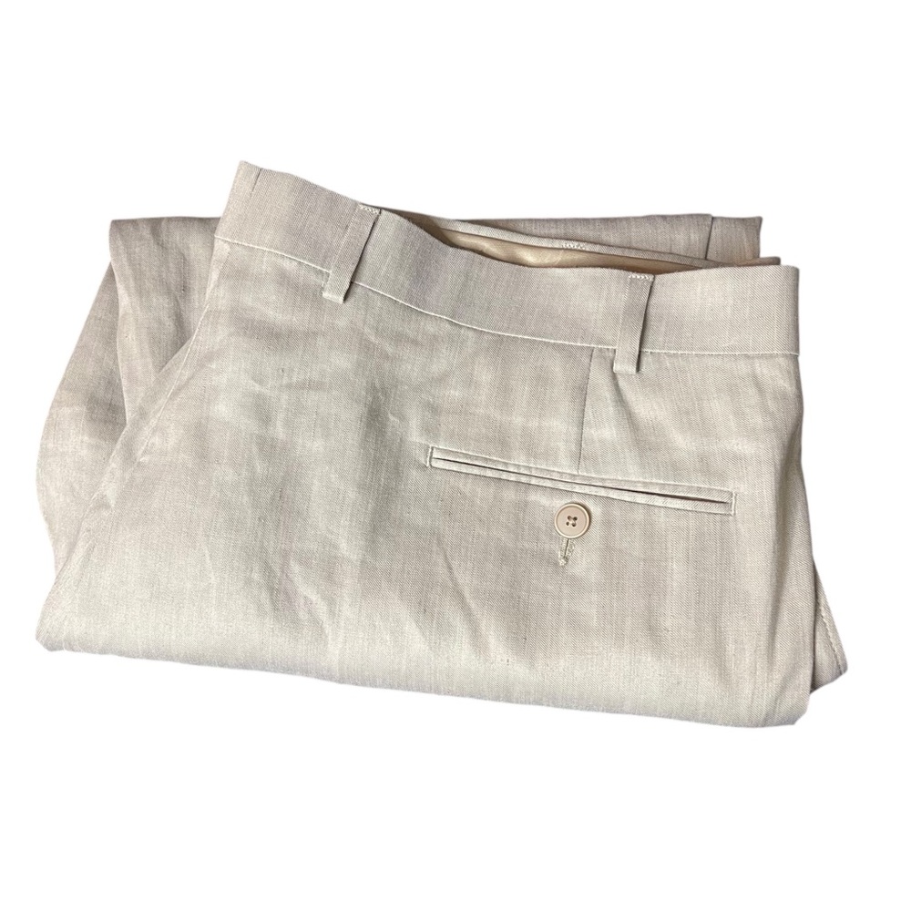 Calvin Klein Dress Pants Men 42x30 Beige Flat Front Linen Blend Summer Beach - Picture 8 of 8